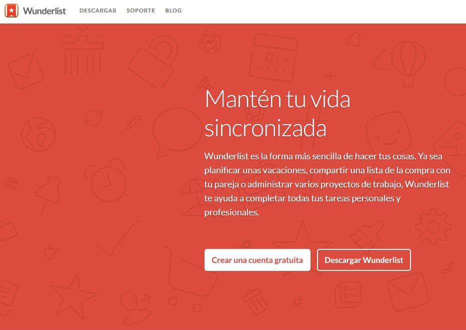 Imagen de la página principal de Wunderlist