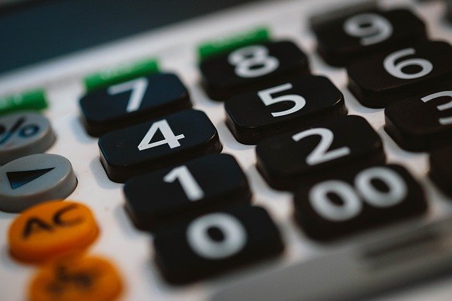 Closeup of a calculator with large buttons