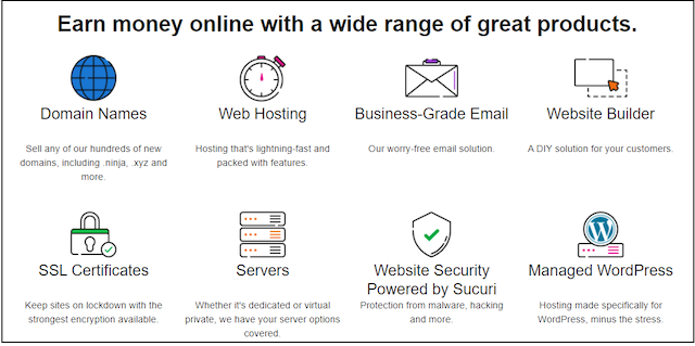 Table showing GoDaddy products included in their reseller program