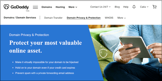 GoDaddy Domain Privacy and Protection Landing Page