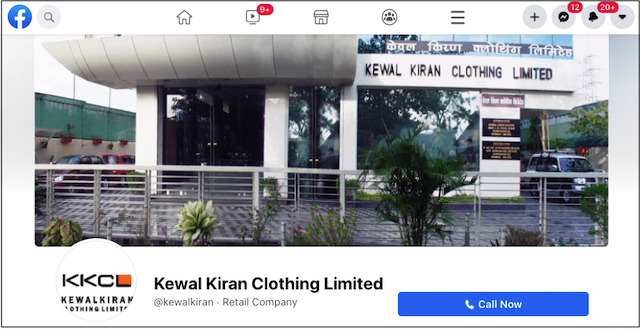 Kewal Kiran Clothing Limited Facebook page