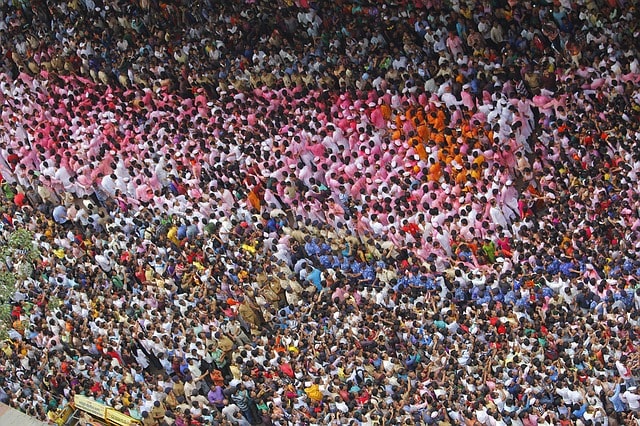 Overhead view of large crowd packed together