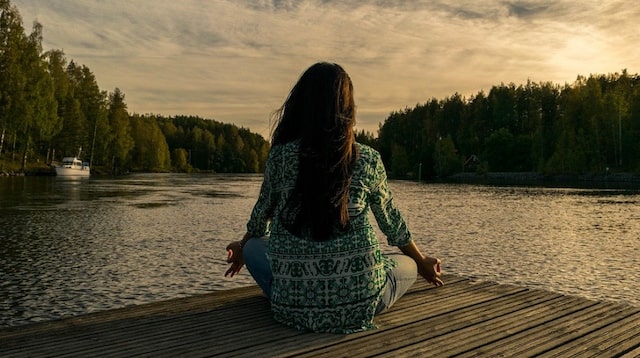 Work Life Balance Woman Outside Meditating