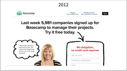Screenshot of Basecamp header from 2012