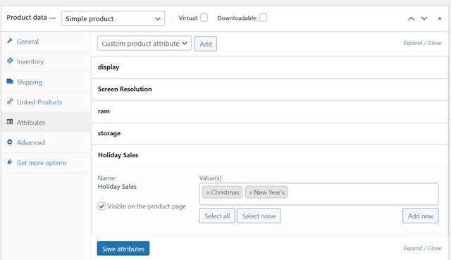 Example of adding Attributes in Product Data section