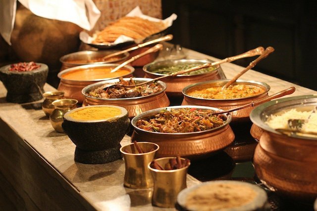 Buffet of various Indian dishes