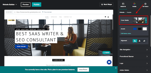Changing the cover photo in Website Builder