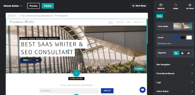 GoDaddy Website Builder dashboard