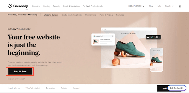GoDaddy Website Builder landing page