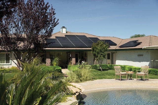 House with solar panels on roof