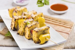 Paneer tikka kebabs on a plate