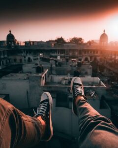 Photo of a person taken from a rooftop