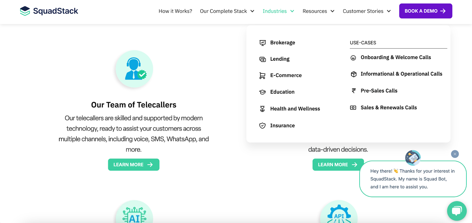 Website screenshot of a BPO service provider, showing a list of industry types and their services.