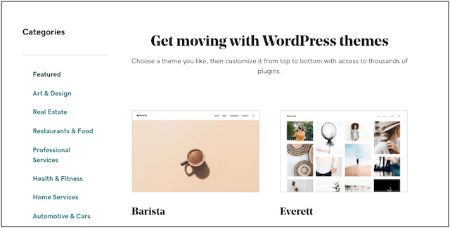 Web page showing Managed WordPress themes