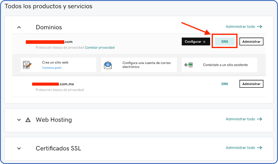 DNS en cuenta GoDaddy