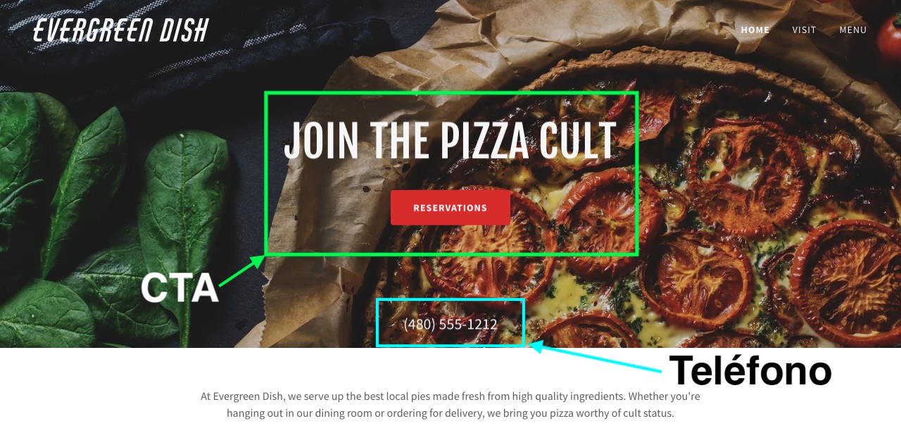 Coloca un CTA y teléfono de contacto en lugares visibles al crear tu página web
