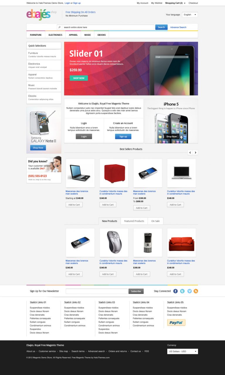 Ebajes, plantilla gratis para ecommerce Magento