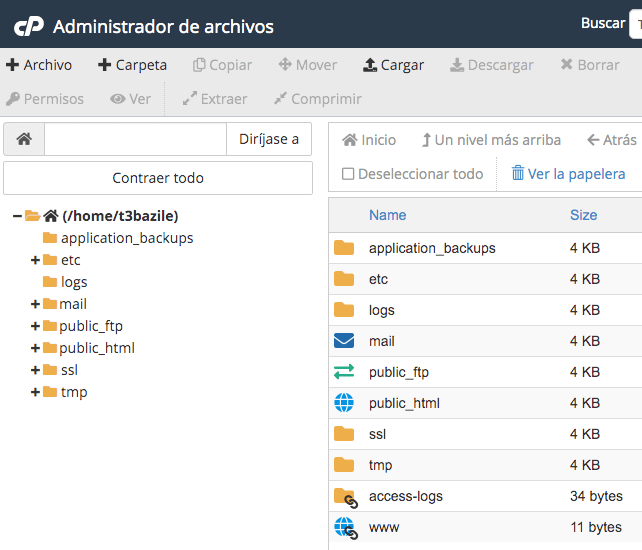 Image ALT: Árbol de directorios y carpetas de archivos en cPanel