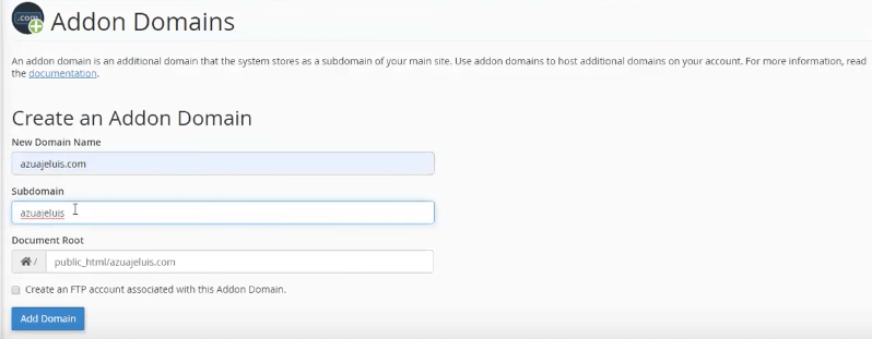 Addon Domains para crear un subdominio