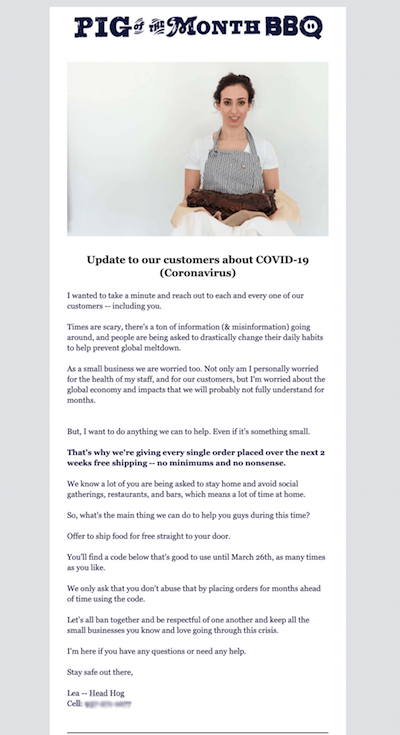 COVID-19: ejemplo de comunicación por email de la empresa Pig of Month