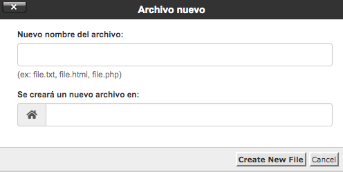 Image ALT: Crea un nuevo archivo en el administrador de cPanel