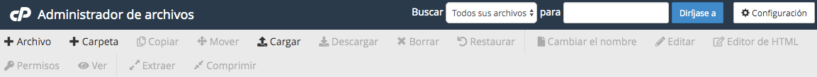 Image ALT: Acciones disponibles del administrador de archivos, cPanel
