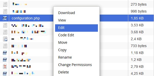 Modificar archivo configuration.php en Joomla