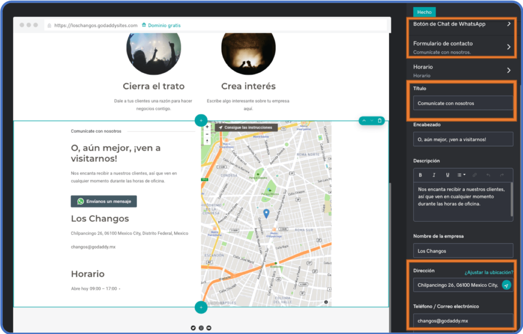 Personaliza la sección Contacto en tu página web de GoDaddy