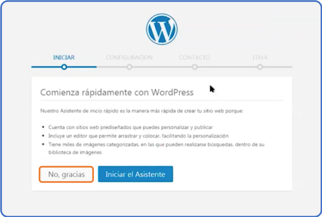 Asistente de inicio rápido de WordPress