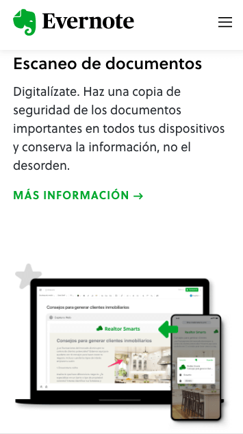 Ejemplo de página web responsiva: Evernote