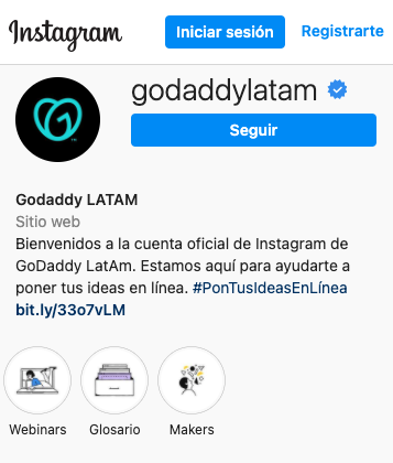 Perfil de Instagram de GoDaddy Latam.