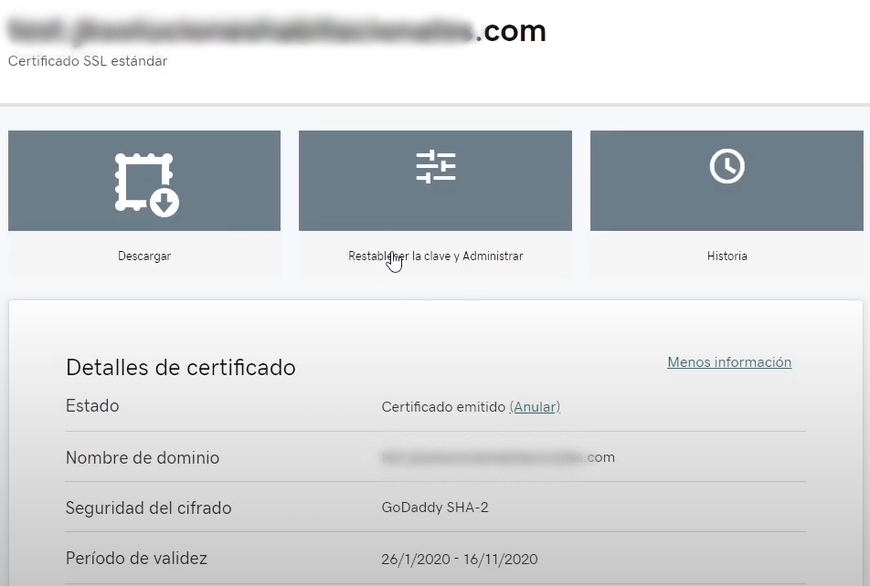 Restablece y/o administra tu clave de certificado en cPanel