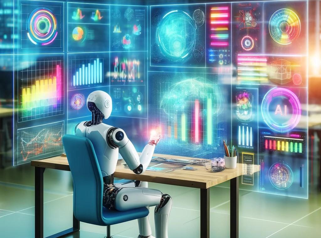 a-creative-and-engaging-scene-of-AI-in-business-using-a-more-imaginative-approach.-The-image-showcases-a-robot-sitting-at-a-modern-desk