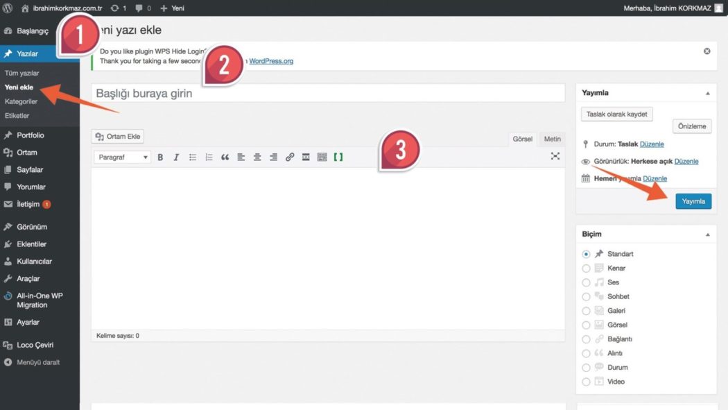 WordPress blog açma yazı ekleme