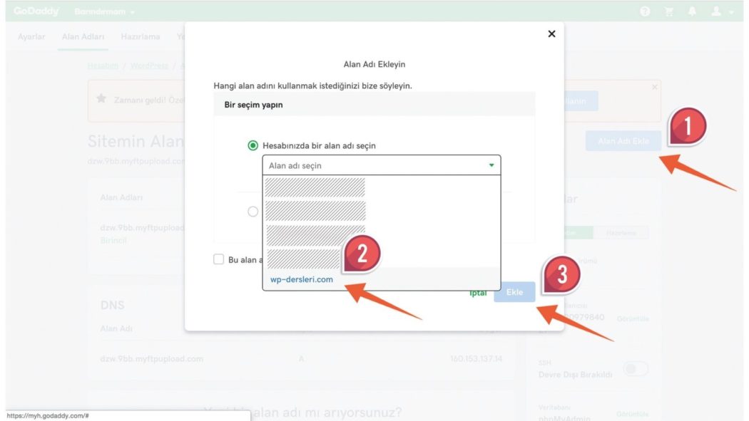 wordpress kurulumu alan adı ekleme