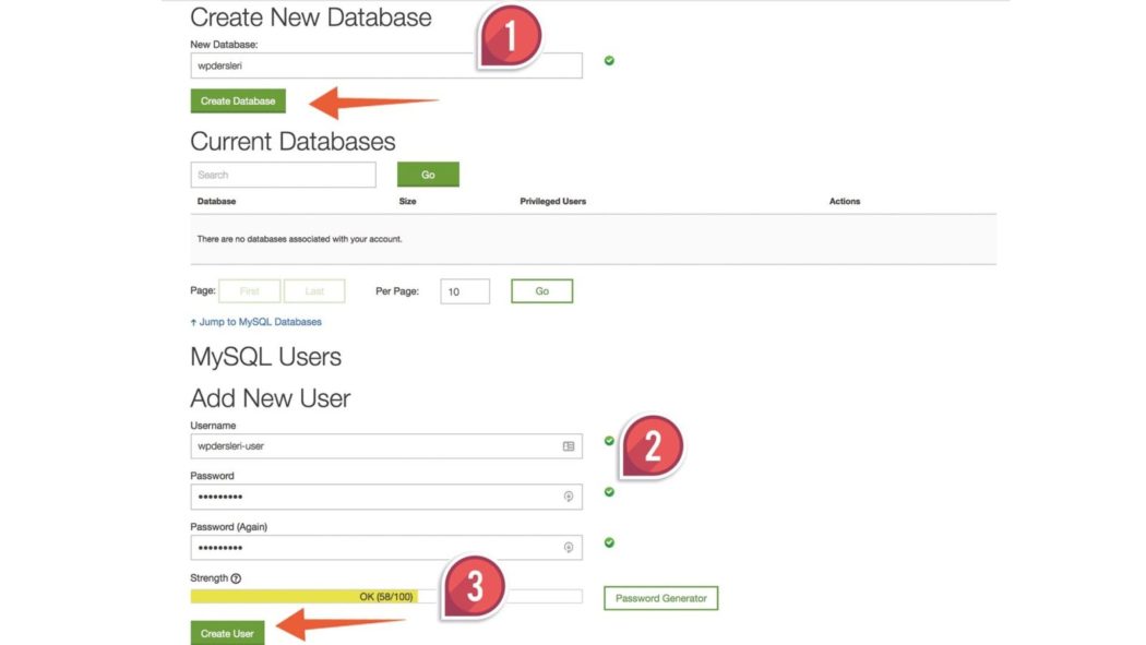 wordpress kurulumu veri tabanı mysql