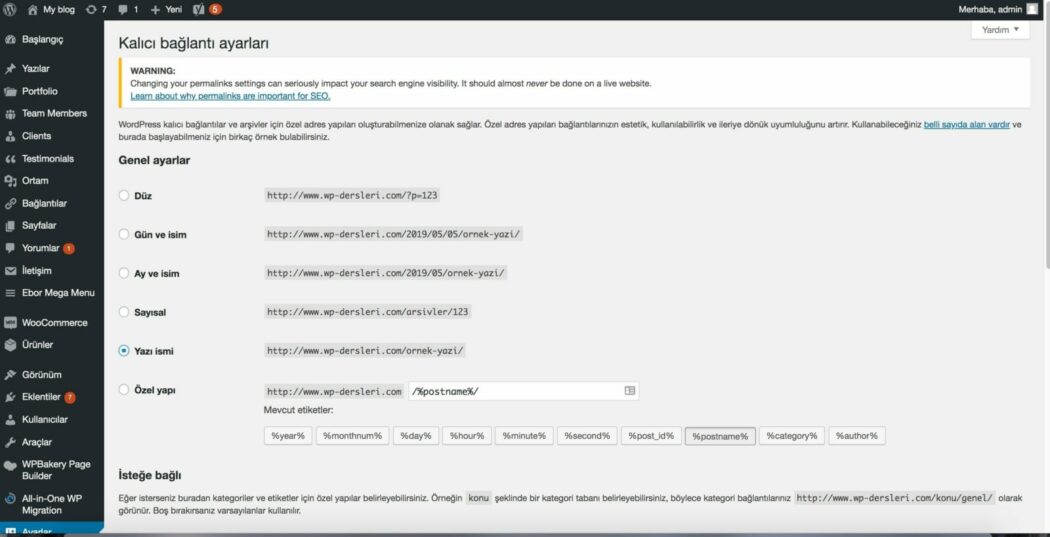wordpress SEO URL bağlantı ayarları