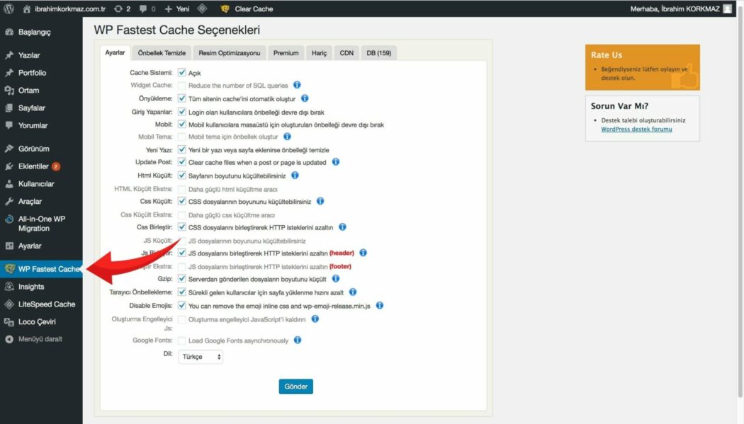 wordpress SEO wp fast cache özellikler