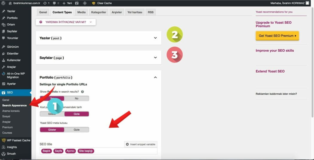 WordPress SEO Yoast SEO search appearance ayarları