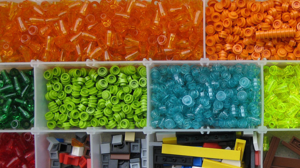 beads organized in separate departments