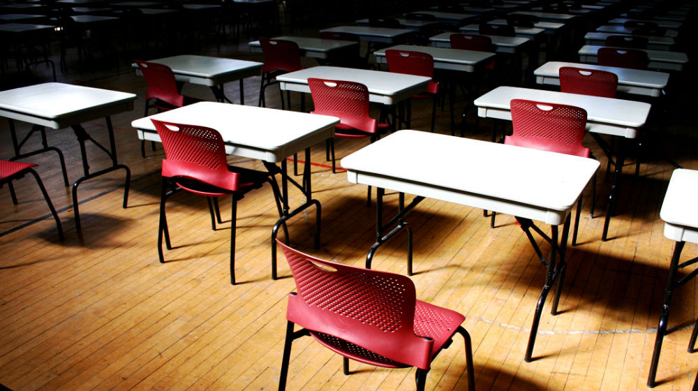 desks in empty classroom