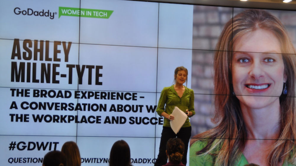 Ashley Milne-Tyte talks about issues facing women in the workplace at GoDaddy Women in Technology event