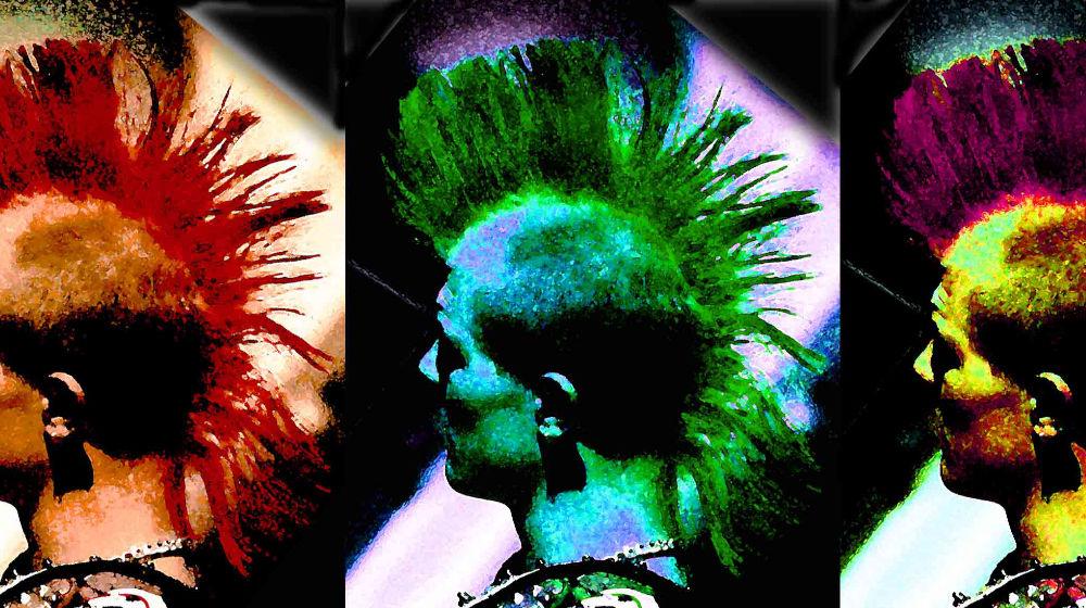 red, green and purple mohawks