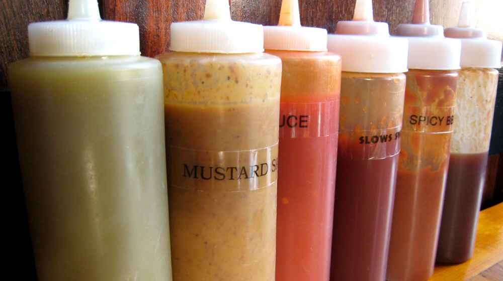 bottles of different sauces