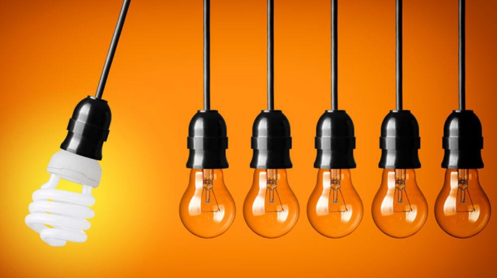light bulbs on orange background
