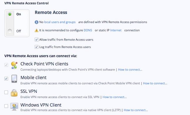 Check Point’s VPN controls are very clearly labeled, making it easy to follow the instructions.