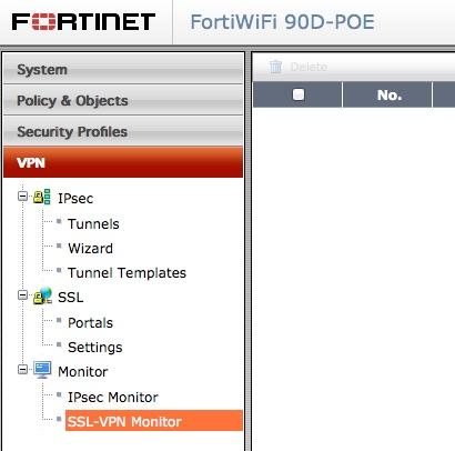 Basic VPN menu choices