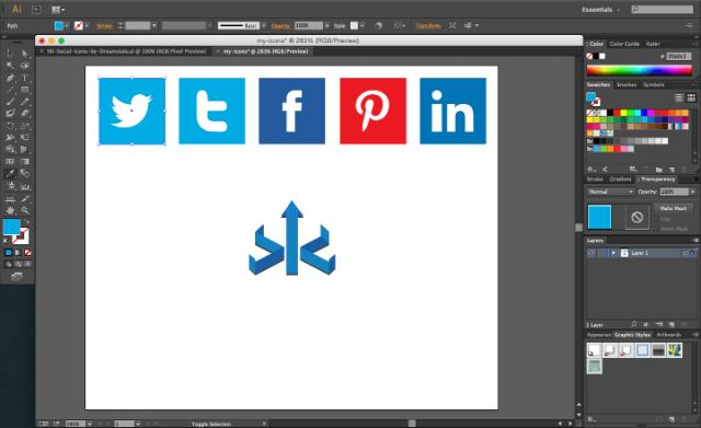 Eyedropper on Adobe Illustrator for editing spcial media icons