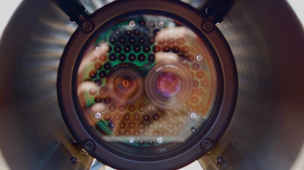 Closeup of surveillance camera lens