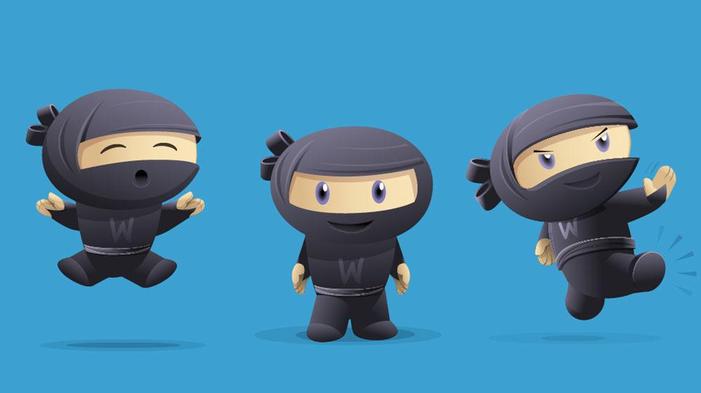 Three WooCommerce ninja mascots